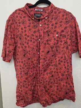 Ezekiel Coral-Red Short Sleeve Floral Button-Down Shirt